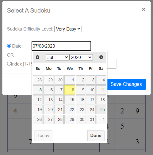 Select a Calendar Sudoku