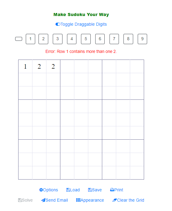 Hint shows up when you place a number in the Sudoku Grid