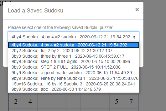 Load a Saved Sudoku