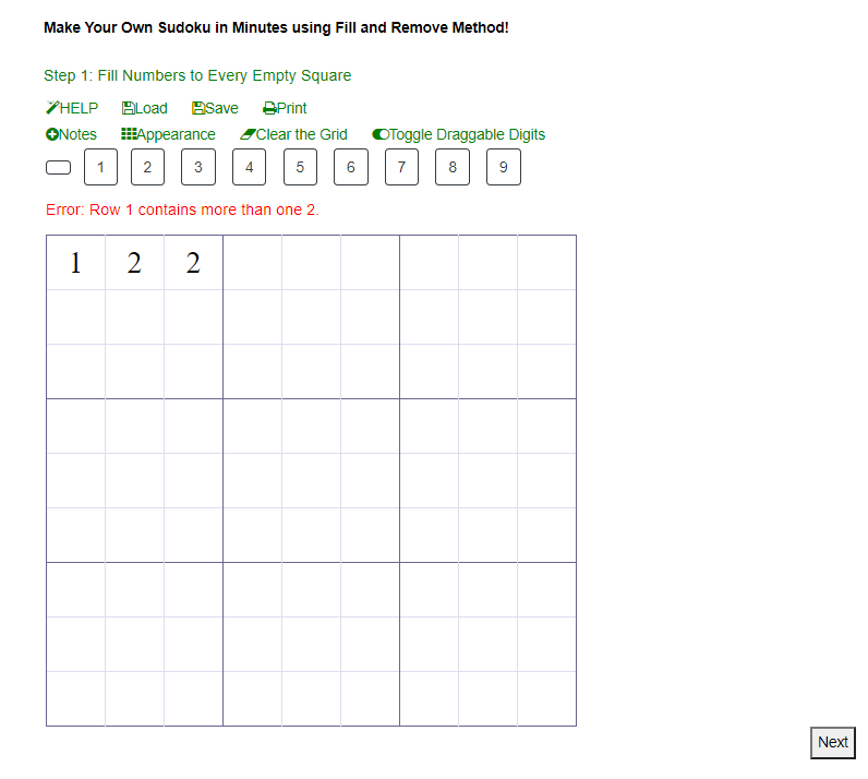Make Sudoku, Fill Remove Method, Fill Numbers