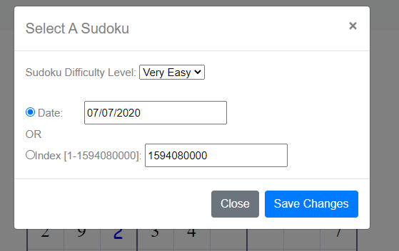 Select an Indexed or Calendar Sudoku